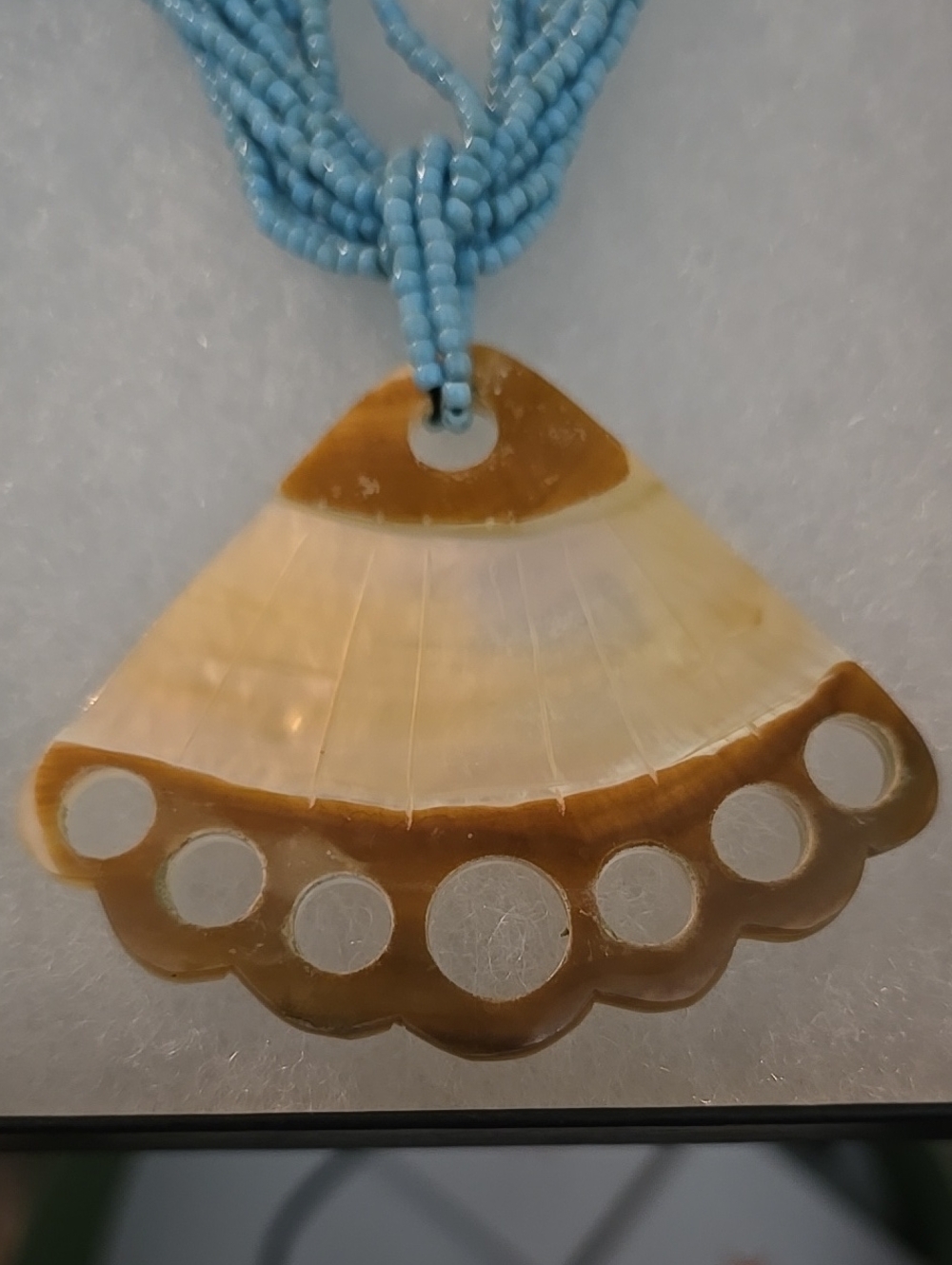 Shell Pendant Necklace with Light Blue Beaded Cord